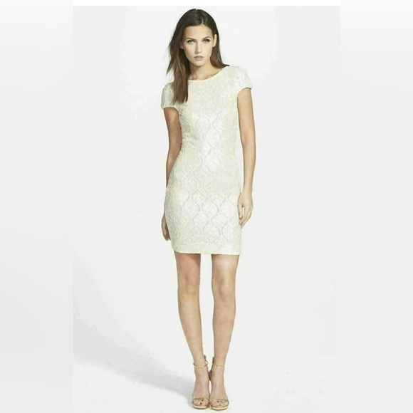 Dress the Population Tabitha Body-Con Sheath Dress Leaf Sequin Ivory S  (flaw) - Picture 1 of 7